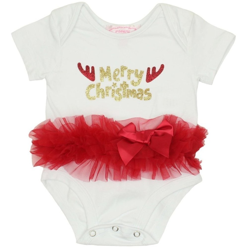 POPATU Merry Christmas Baby Girl's Bodysuit Tutu Sparkly